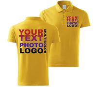 lepni.me Premio Polo da Uomo con Il Logo della Tua Azienda Stampa Personalizzata Fronte e Retro per Il Business | Abiti da Lavoro | Uniforme | Golf (S Giallo Multicolore)