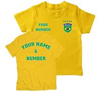 lepni.me T-Shirt da Calcio Brasile 2026 Bambini Personalizzata Manica Corta | Nome e Numero Personalizzati | Design con Bandiera del Brasile (5-6 Anni Giallo Multicolore)