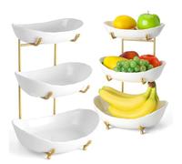 LepoHome Cesto per frutta in ceramica a 3 ripiani per bancone della cucina, ciotole da portata per frutta con supporto in metallo, cesto per frutta a più livelli per conservare frutta e verdura, snack