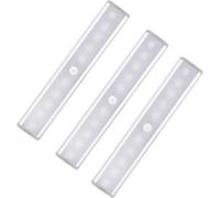LEPOTEC Luce con Sensore di Movimento a 10 LED Sottopensile, Luce Notturna con Sensore di Movimento, Luce per Armadio, Barra LED Ricaricabile via USB Adesiva Luce per Armadio con Magnete (3 Pezzi)