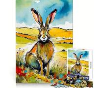 Lepre ad acquerello in un campo, puzzle da 1000 pezzi per adolescenti, ricordo nitido, fuga serena, taglio uniforme, perfetto per Natale (38x26cm)