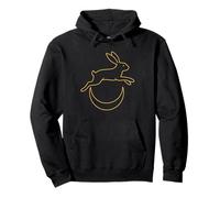 Lepre Che Salta sopra la Mezzaluna Linea Notturna Minima Art Design Felpa con Cappuccio