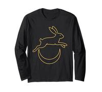 Lepre Che Salta sopra la Mezzaluna Linea Notturna Minima Art Design Maglia a Manica