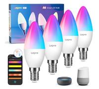 Lepro BC1 AI Smart Lampadina LED E14,Dimmerabile Lampadine 4.9W 470LM, 4Pcs | RGBW,Luce Bianca,Compatibile con Alexa/Google Home,Controllo Vocale,WiFi,Progettista Illuminazione AI Personalizzato