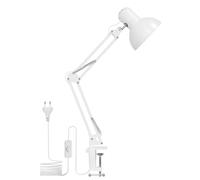 Lepro Lampada da Scrivania Bianco,Lampada da Tavolo con Clip,Flessibile e Regolabile su Più Angolazioni Lampada Scrivania LED,Luce Scrivania Meccanica Retrò,Moderno Base E27(E27 Lampadina Non Inclusa)