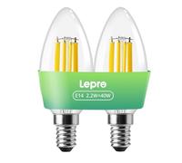 Lepro Lampadina LED E14 470LM 2700K, 2.2W Equivalente 40W, 2Pcs | Lampadina a Risparmio Energetico,C35 Filamento,Alto CRI>80,Non Dimmerabile,Angolo del fascio di 300°,Lunga Durata 50000 Ore