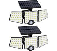 Lepro Luce Solare LED Esterno, 6500K e IP65 Impermeabile 1200LM, 2Pcs | con Sensore di Movimento 3 Teste, Illuminazione a 270°, Faretti LED Solari da Esterno Ruotabile a 360° per Giardino Garage
