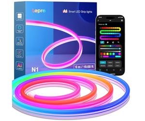 Lepro N1 AI Neon Luci Natale Esterno 6M,Sync Musicale,Compatibile Alexa/Google Home,DIY Segmentato,Striscia LED Smart Neon,Progettista Illuminazione AI Personalizzato,Decorazioni Natalizie,Murale