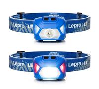 Lepro Torcia Frontale a Batteria, 1300 Lux 6 Modalità di Luce, Blu, 2Pcs | Lampada Frontale Leggera con Luce Rossa, IPX4 Impermeabile Angolo di Inclinazione di 45°, per Campeggio, Corsa, Pesca