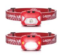 Lepro Torcia Frontale C500 (2 Pezzi), Lampada Frontale LED 1300Lux con 6 Modalità di Illuminazione, Leggera, IPX4, Torcia da Testa a Batteria AAA (non inclusa) per Campeggio, Pesca, Ciclismo, Rosso