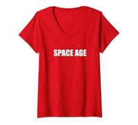 L'era Spaziale Maglietta con Collo a V, Donna, Rosso, S