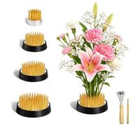 LERANXIN 4 Pezzi Kenzan per Ikebana, Disposizione Floreale Pin Giallo | Supporto del Gambo Ikebana con Rastrello e Correttore, Disposizione dei Fiori Pin per Casa e Fioristeria, D23/D34/D40/D46