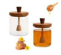 LERANXIN Contenitore Miele, 2 Pezzi Porta Miele, 400 ml Trasparente Dosatore Miele, con Paletta per Api Integrata e Coperchio, Dispenser Miele, per Api, Marmellate, Sciroppi
