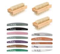 LERANXIN Spazzolino Unghie Mani, 3 Pezzi Spazzola per Pulizia Mani Legno, Color Legno Spazzola per Unghie Con 12 Lime per Unghie, Spazzola Manuale in Legno, per Pulizia di Unghie di Mani e Piedi