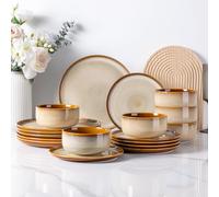 LeRatio Set di Piatti per 6, Set da 18 Pezzi in Gres con Piatti e Ciotole, Servizio da Pranzo Resistente a Schegge e Graffi con Smalto Reattivo, Servizio di Stoviglie Sicuro per Lavastoviglie e