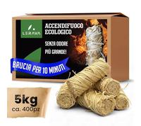 LERAVA Accendifuoco Ecologico (ca. 400pz) - Fire Starter Naturale con Fiamma Forte - Accendi Carbonella Barbecue, Camino & Stufa - FSC Certificato - Accendi Fuoco Sicuro & Lunga Durata - 5kg