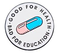 Leraverppy Spilla smaltata, buona per la salute, cattiva per l'istruzione, spilla a forma di capsula rosa e blu, spilla per la salute mentale, regalo per adolescenti, insegnanti, studenti, amici