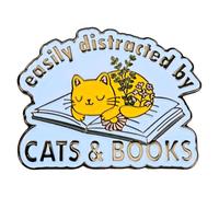 Leraverppy Spilla smaltata facilmente distratta da gatti e libri. Simpatica spilla da bavero animale gattino animale domestico distintivo conversazione Starter Pin regalo per topi di biblioteca