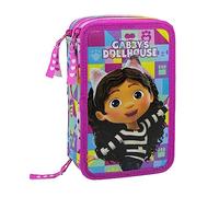 L'ERBAVOGLIO - GABBY'S DOLLHOUSE - ASTUCCIO SCUOLA 3 ZIP ORIGINALE LA CASA DELLA BAMBOLE DI GABBY - COMPLETO DI 44 PEZZI (FUCSIA/ARCOBALENO)
