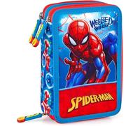 L'ERBAVOGLIO - SPIDERMAN - ASTUCCIO SCUOLA 3 ZIP ORIGINALE SPIDERMAN - COMPLETO DI 44 PEZZI - PRODOTTO UFFICIALE MARVEL (ROSSO/AZZURRO)