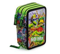 L'ERBAVOGLIO - TARTARUGHE NINJA - ASTUCCIO SCUOLA 3 ZIP ORIGINALE TARTARUGHE NINJA - COMPLETO DI 44 PEZZI (VERDE/NERO)