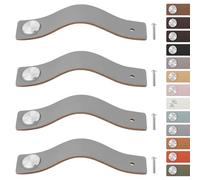 LEREATI 4 Pezzi Maniglie per Mobili in Ecopelle, Maniglie Armadio in Cuoio Pomello in Pelle, Pomelli per Cassetti, Porte, Mobili, Cucina (per Distanza dei Fori 0mm, Argento + Grigio)