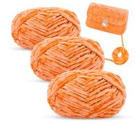 LEREATI Ciniglia Gomitoli per Uncinetto 3x100g Grossa Filato per Borse Uncinetto, Gomitolo di Lana Ciniglia, Cordino per Cappelli, Coperte, Sciarpe (Arancione)