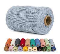 LEREATI Corda Macrame 1mm x 200m Filo Macrame Cordoncino Cotone Spago Colorato, Macramè Filo Cordino per Borse Uncinetto, Arazzo da Parete, Decorazioni, Fai da Te Artigianale (Bianco Grigio)