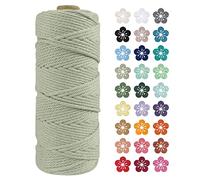LEREATI Corda Macrame 2mm x 100m, Filo Macrame 2mm Cordoncino Cotone Naturale, 3 Fili Spago Colorato Cordino per Borse Uncinetto, Decorazioni Fai da Te, Arazzo da Parete, Cestini (Fagiolo Verde)