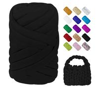 LEREATI Fettuccia per Borse a Uncinetto, 500g Filo Cotone Grosso Metallico Tubolare Gigante Filato Grosso per Borse, Cestini, Tappeti, Fai da Te Artigianato (Nero Opaco)