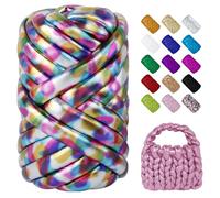 LEREATI Fettuccia per Borse a Uncinetto, 500g Filo Cotone Grosso Metallico Tubolare Gigante Filato Grosso per Borse, Cestini, Tappeti, Fai da Te Artigianato (Colorato)