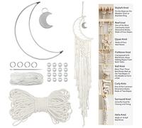 LEREATI Macrame Kit, Kit Creatif Adulte Acchiappasogni Luna, Arazzo da Parete Kit Include Corda Macrame 3mm, Cerchio Metallo, Perline, per DIY Decorazione per Casa e Camera da Letto (Naturale)