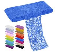 LEREATI Nastro Pizzo Blu Reale 8cm x 9m Pizzi e Merletti Floreale Elastica per Decorazioni Bordo, Lace Fabric Passamaneria per Tessuti, Tende, Abiti da Sposa, Tovaglie, Fai-da-Te