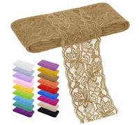 LEREATI Nastro Pizzo Caffè Chiaro 8cm x 9m Pizzi e Merletti Floreale Elastica per Decorazioni Bordo, Lace Fabric Passamaneria per Tessuti, Tende, Abiti da Sposa, Tovaglie, Fai-da-Te