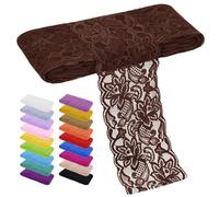 LEREATI Nastro Pizzo Caffè Scuro 8cm x 9m Pizzi e Merletti Floreale Elastica per Decorazioni Bordo, Lace Fabric Passamaneria per Tessuti, Tende, Abiti da Sposa, Tovaglie, Fai-da-Te