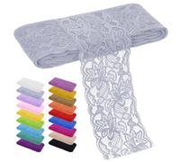 LEREATI Nastro Pizzo Grigio Medio 8cm x 9m Pizzi e Merletti Floreale Elastica per Decorazioni Bordo, Lace Fabric Passamaneria per Tessuti, Tende, Abiti da Sposa, Tovaglie, Fai-da-Te