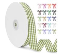 LEREATI Nastro Quadretti Verde Chiaro 15mm x 45m, Nastro Regalo in Percalle, Nastri a Quadri Tartan Colorati per Feste, Cucito, Matrimoni, Decorazione