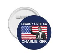 L'eredità continua a vivere. Spille con bottone Charlie Kirk RIP. Spille e distintivi circolari con bottone Charlie Kirk. Spilla rotonda sul petto.