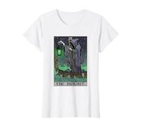 L'eremita Tarocchi Carta Gotica Halloween Triste Mietitore Horror Maglietta, Donna, Bianco, L