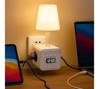 Lergas Ciabatta elettrica con luce notturna a LED, 3 cubi multipresa con indicatore dell'ora e interruttore, presa multipla compatta per ufficio, casa, cucina