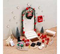 LERKNVOE Porta Elfo Natale Kit, 69Pcs Porticina Dell Elfo di Gnomo, Accessori Porta Degli Gnomo in Legno, Porta Magica Elfo per Decorazione Casa Delle Bambole Fai Da Te Natale Bambini Regalo