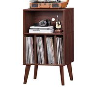 Lerliuo Supporto per giradischi, in noce, può contenere fino a 160 album, mobile in vinile di metà secolo con gambe in legno massello, supporto per giradischi, mensola espositiva per camera da letto e