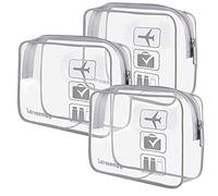 Lermende Borsa da toilette trasparente, sacchetto liquido bagaglio a mano TSA certificato sacchetto cosmetico,Borsa trasparente conforme all'aeroporto,Borsa da viaggio aereo 1 litro., 3grigio, 3 Pack