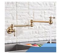 LERORA Spazzolato Goldio Pieghevole Pieghevole Rubinetto Cuocere Singolo Freddo Single Hole Lavello Rubinetto Ruota Pieghevole Bustina Brass Pot Pot Filler Tap Montata a Parete(Brushed Golden)
