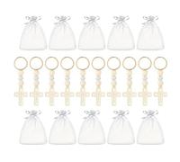 Lerpwige 10 portachiavi con ciondolo incrociato con borsa con coulisse, per matrimoni, baby shower, cerimonie, celebrazioni religiose