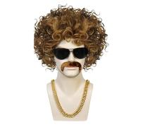 Lerpwige Accessori per costume anni '60, 70, 80, set di occhiali, parrucche, barbe finte, accessori hippie per anni '70, 80, rave, feste, dico, collana