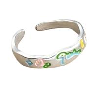 Lerpwige Adorabili anelli con dinosauri in stile cartone animato con stelle colorate, design flessibile di apertura, elegante accessorio in lega per donne, anelli colorati a forma di stella, Misura