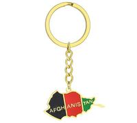 Lerpwige Afghanistan Map Flag Keychain Steel Country Map Geografia Portachiavi Auto Zaino Accessori Gioielli Uomo Portachiavi, Oro, B