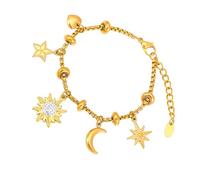 Lerpwige Bracciale intercambiabile in oro e argento, in acciaio inox, con decorazioni di cristallo, accessorio unisex, regolabile, con sole e catena lunare, Gold, come descritto, come descritto