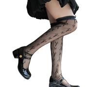 Lerpwige Calze alte in seta per le donne calze velate sottili sopra il ginocchio calze con volant pizzo calze cosplay calze di nylon calze di seta pura, Nero , Taglia unica